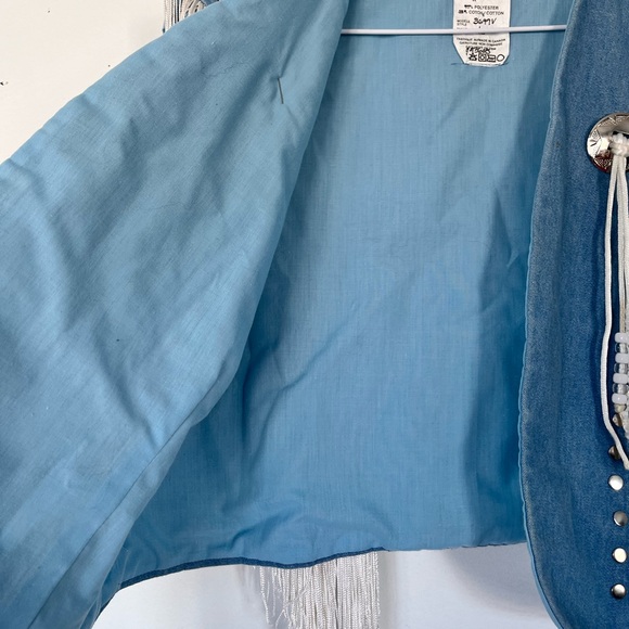 Epic Vintage Blue Denim Fringe Western Vest. Made in Canada - Picture 9 of 13